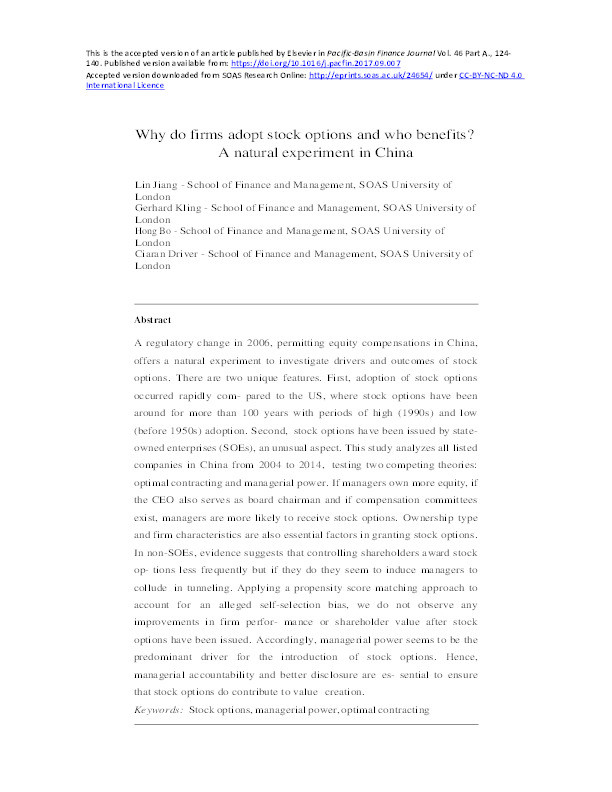 Why do firms adopt stock options and who benefits? A natural experiment in China Thumbnail