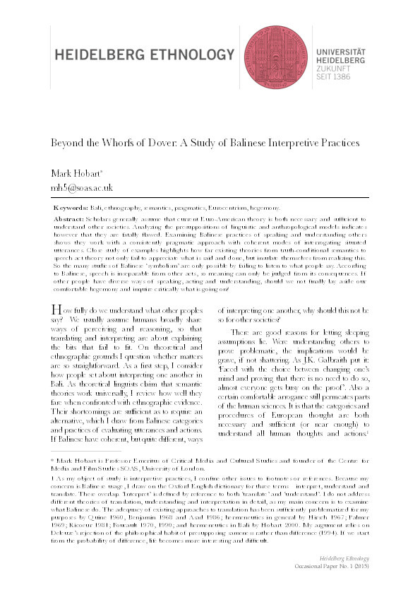 Beyond the Whorfs of Dover: A Study of Balinese Interpretive Practices Thumbnail