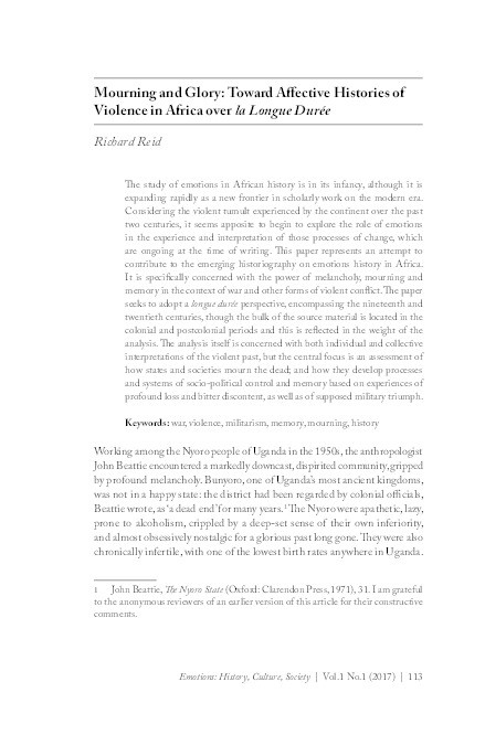 Mourning and Glory: Toward Affective Histories of Violence in Africa over La longue durée Thumbnail