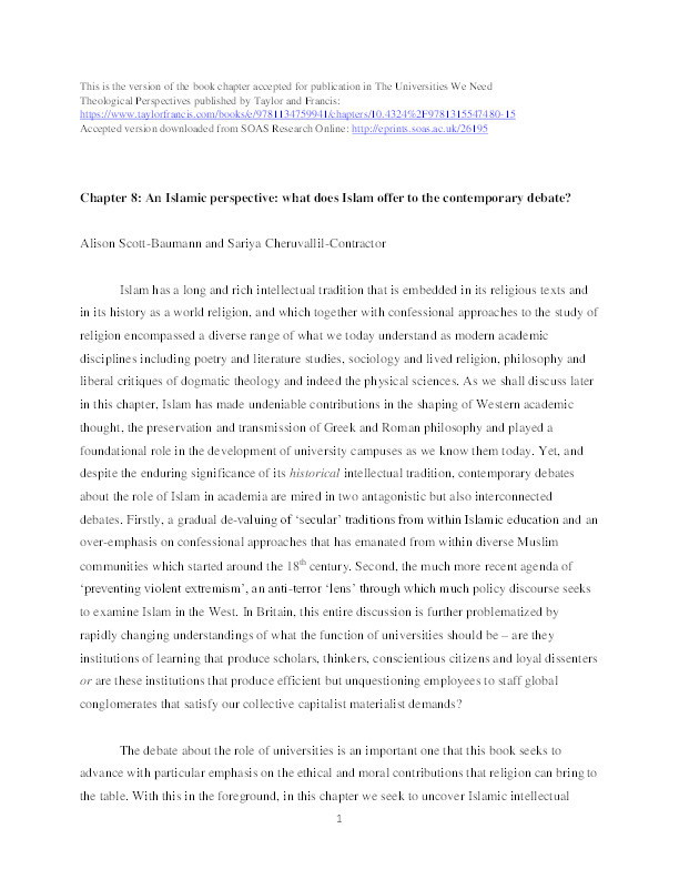 An Islamic perspective: What does Islam offer to the contemporary debate? Thumbnail
