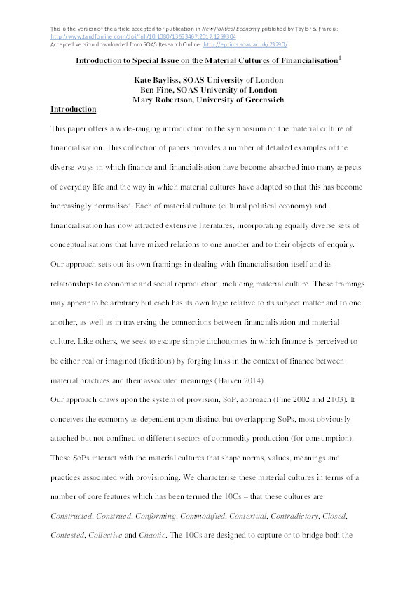 Introduction to Special Issue on the Material Cultures of Financialisation Thumbnail