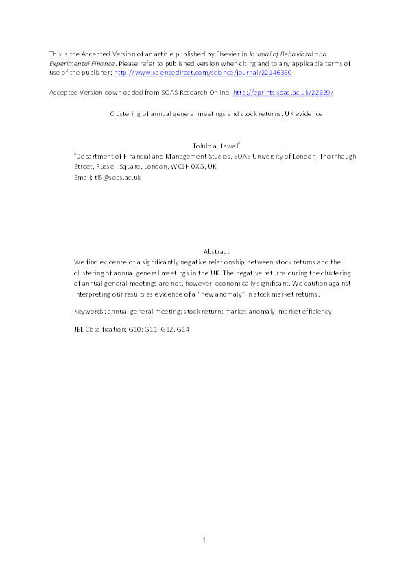 Clustering of annual general meetings and stock returns: UK evidence Thumbnail