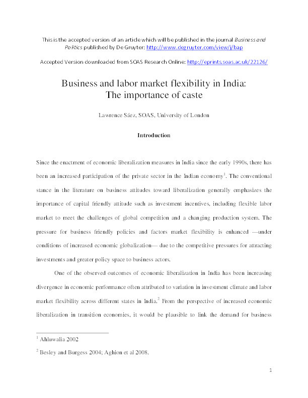 Business and labor market flexibility in India: The importance of caste Thumbnail