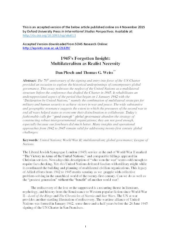 1945’s Forgotten Insight: Multilateralism as Realist Necessity Thumbnail
