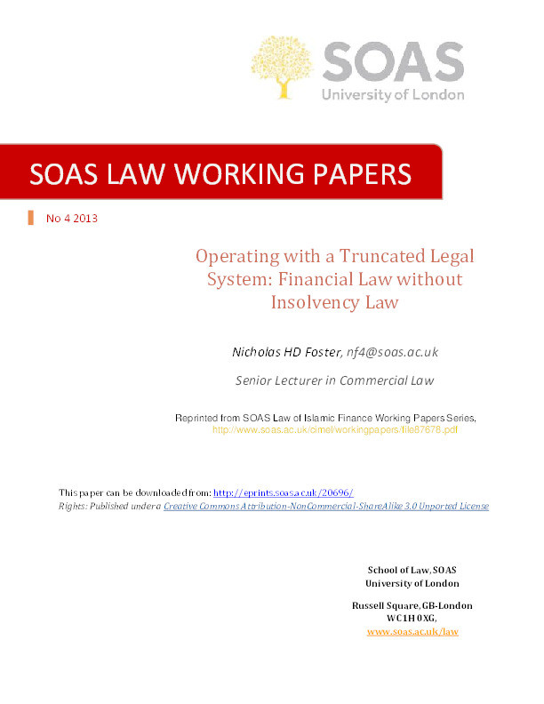 Operating with a Truncated Legal System: Financial Law without Insolvency Law Thumbnail