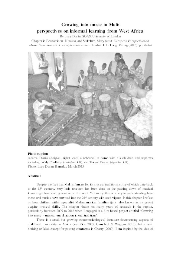 Growing into music in Mali –perspectives on informal learning in West Africa Thumbnail