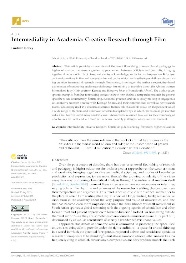 Intermediality in Academia: Creative Research through Film Thumbnail