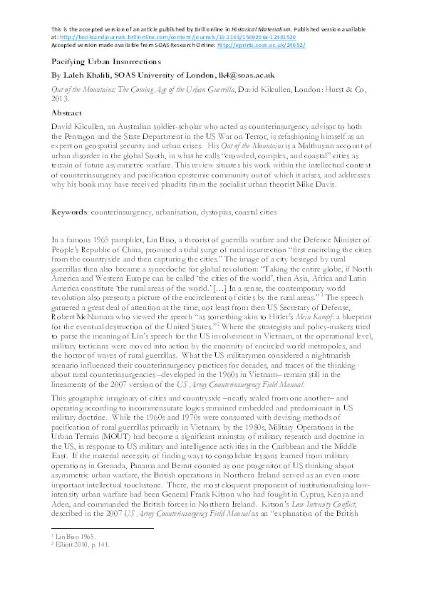 Pacifying Urban Insurrections: A Review of Out of the Mountains: The Coming Age of the Urban Guerrilla by David Kilcullen Thumbnail