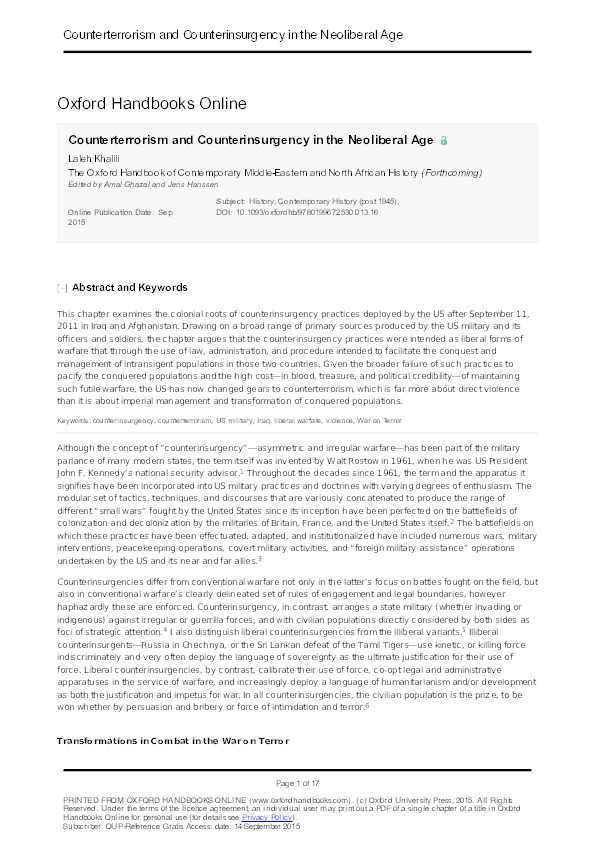 Counterterrorism and Counterinsurgency in the Neoliberal Age Thumbnail