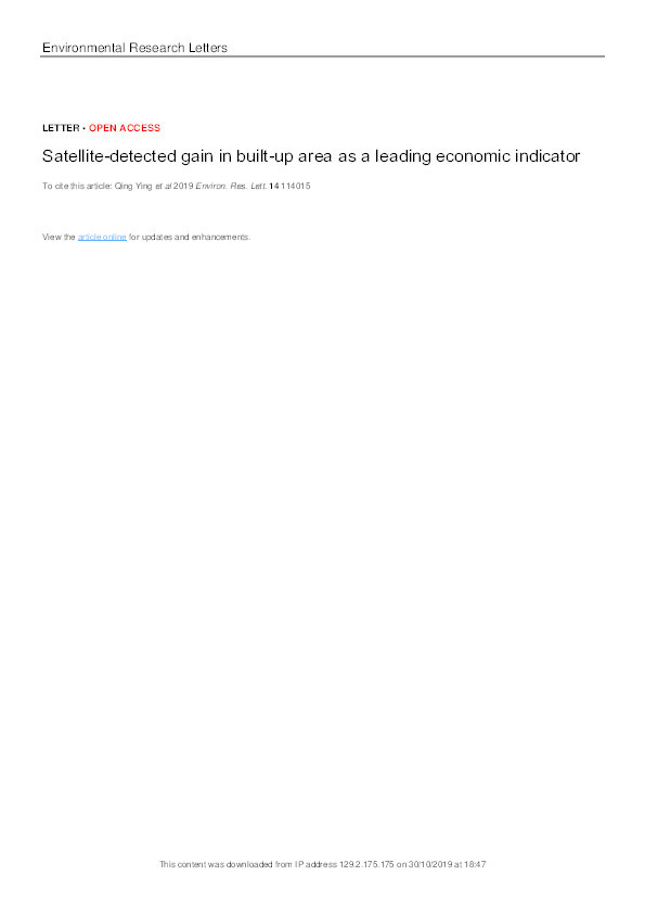 Satellite-detected gain in built-up area as a leading economic indicator Thumbnail
