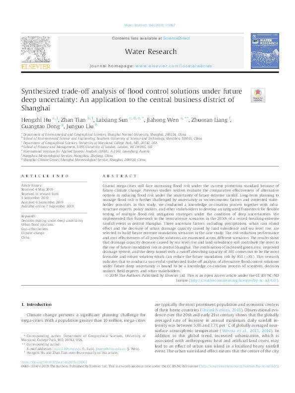 Synthesized trade-off analysis of flood control solutions under future deep uncertainty: An application to the central business district of Shanghai. Thumbnail