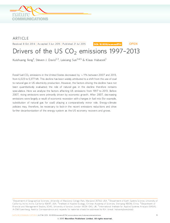 Drivers of the US CO2 emissions 1997-2013 Thumbnail