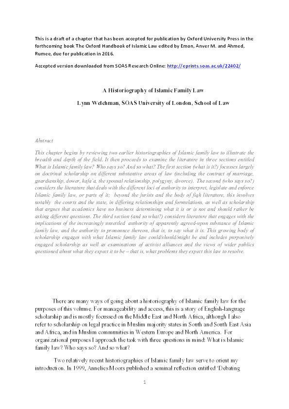 A Historiography of Islamic Family Law Thumbnail