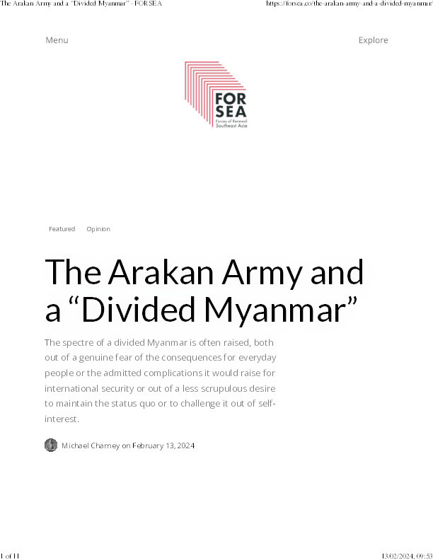 The Arakan Army and a "Divided Myanmar" Thumbnail