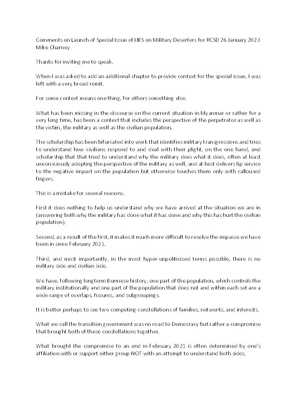 Comments on Launch of Special Issue of IJBS on Military Deserters for RCSD Thumbnail