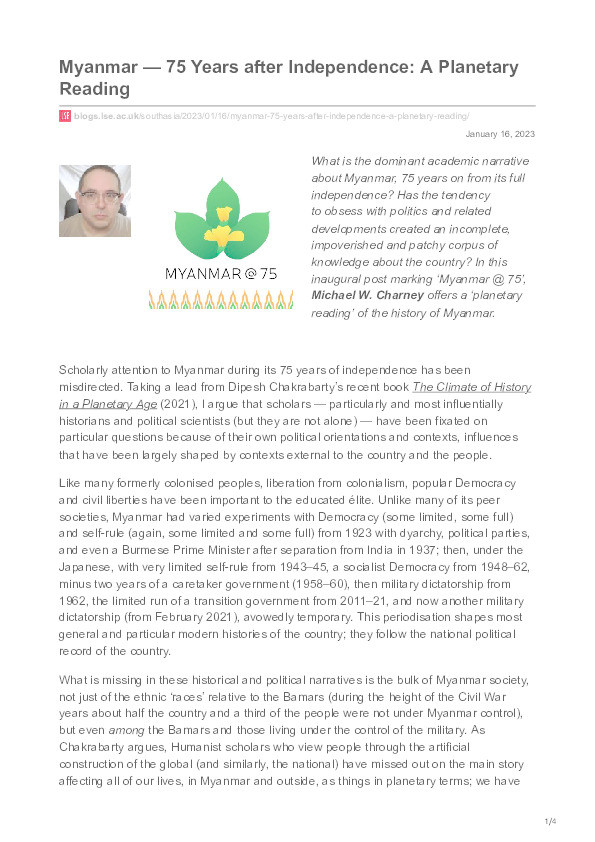 Myanmar — 75 Years after Independence: A Planetary Reading Thumbnail
