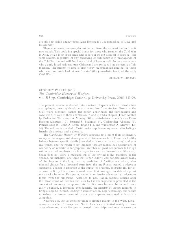 Review of Geoffrey Parker (ed.), 'The Cambridge History of Warfare' Thumbnail