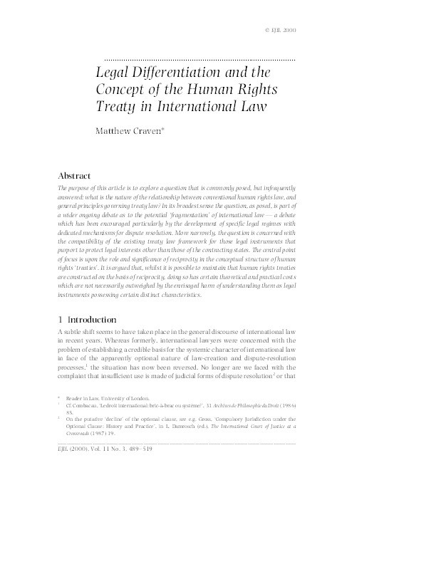 Legal Differentiation and the Concept of the Human Rights Treaty in International Law Thumbnail