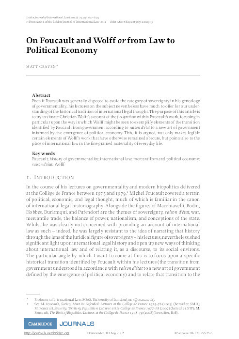 On Foucault and Wolff or from Law to Political Economy Thumbnail