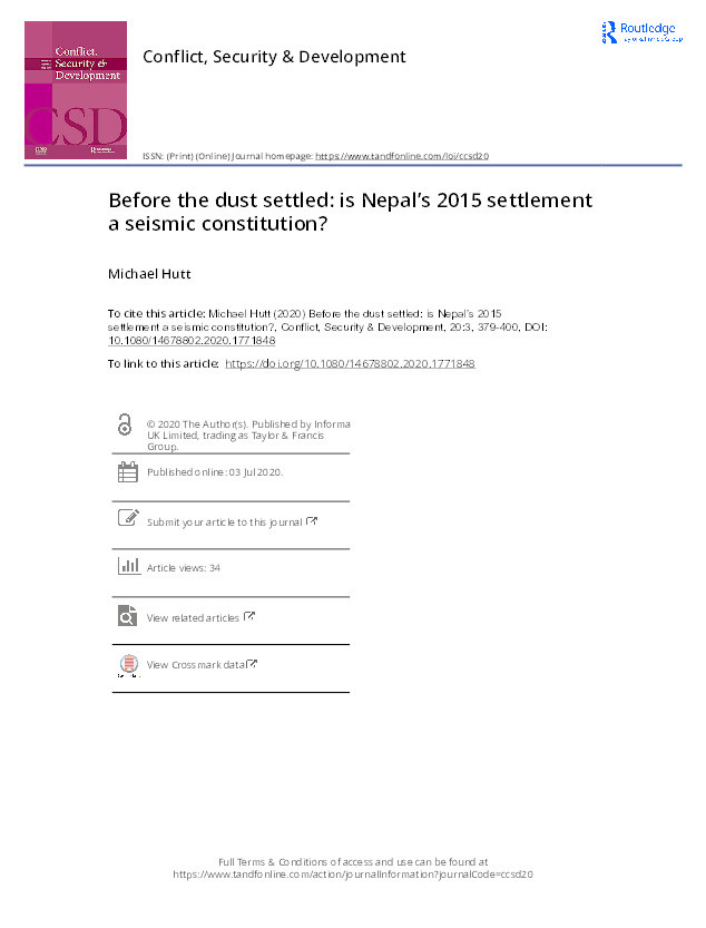 Before the Dust Settled: Is Nepal’s 2015 Settlement a Seismic Constitution? Thumbnail