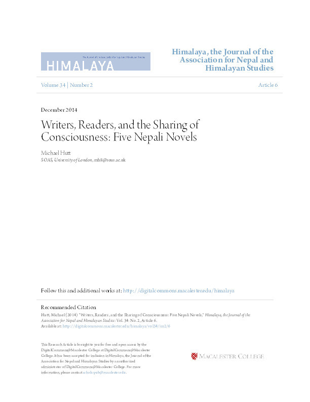 Writers, Readers, and the Sharing of Consciousness: Five Nepali Novels Thumbnail