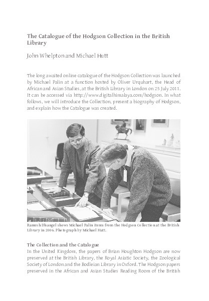 The Catalogue of the Hodgson Collection in the British Library Thumbnail