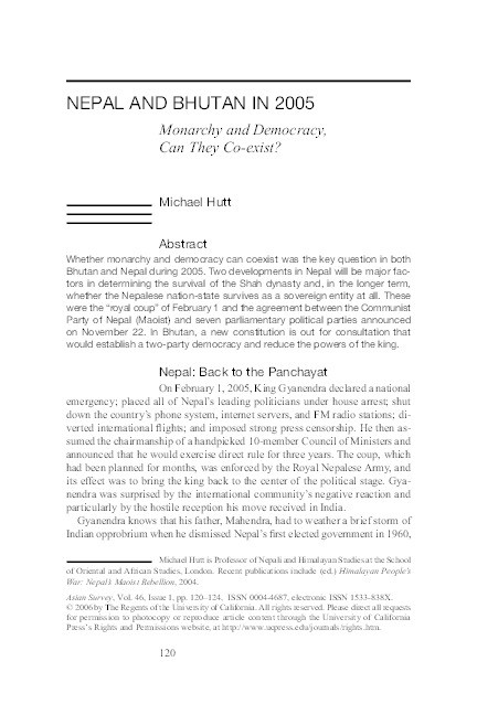 Nepal and Bhutan in 2005.  Monarchy and Democracy: Can They Co-exist? Thumbnail