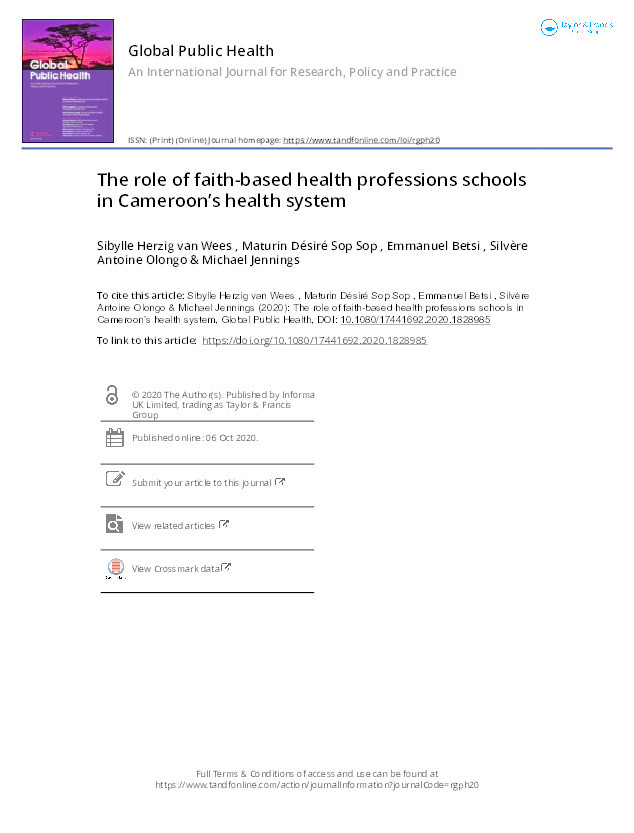 The role of faith-based health professions schools in Cameroon’s health system Thumbnail
