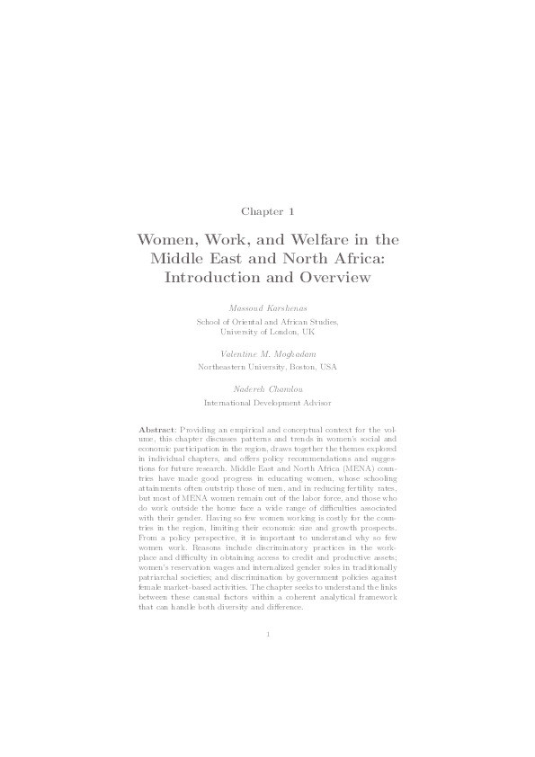 Women, Work and Welfare in the Middle East and North African:  Introduction and Overview. Thumbnail