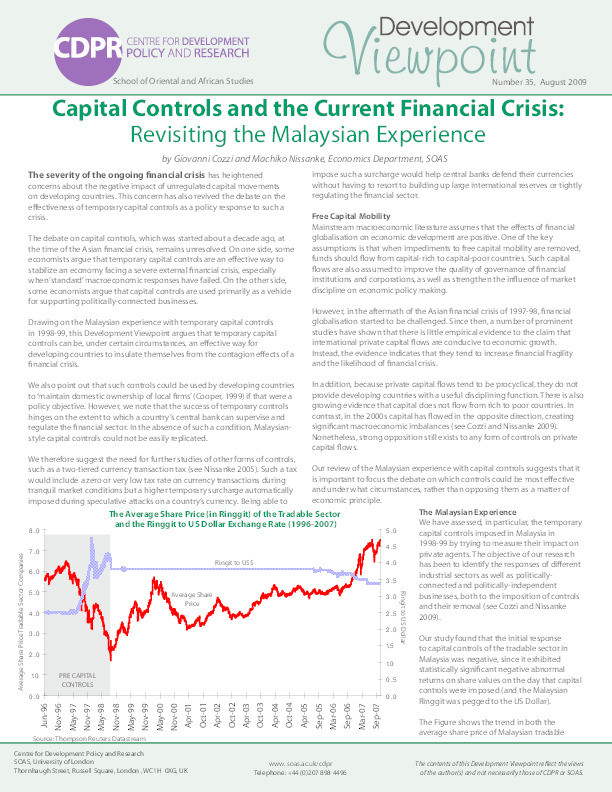 Capital Controls and the Current Financial Crisis: Revisiting the Malaysian Experience Thumbnail