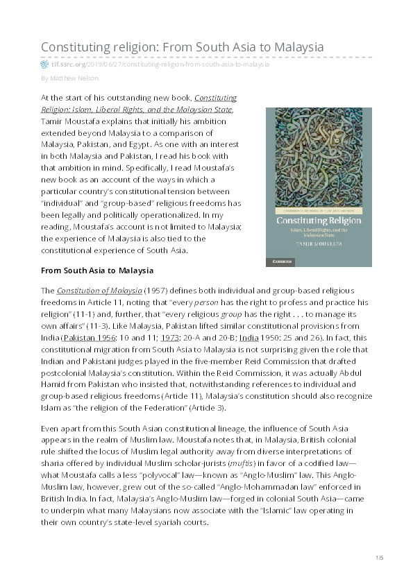 Constituting Religion: From South Asia to Malaysia Thumbnail