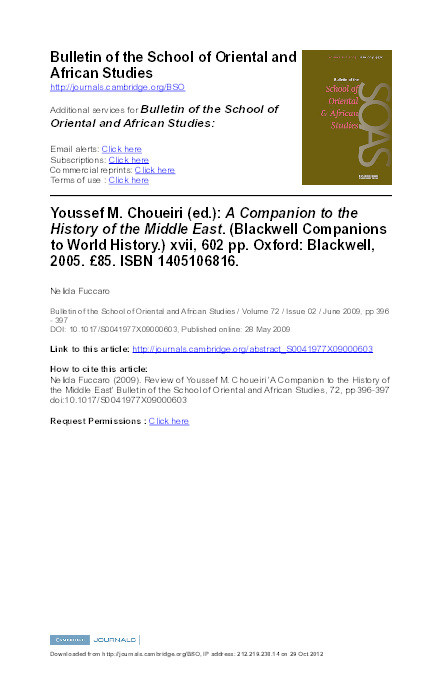 Review of 'A Companion to the History of the Modern Middle East' edited by Youssef Choueiri Thumbnail