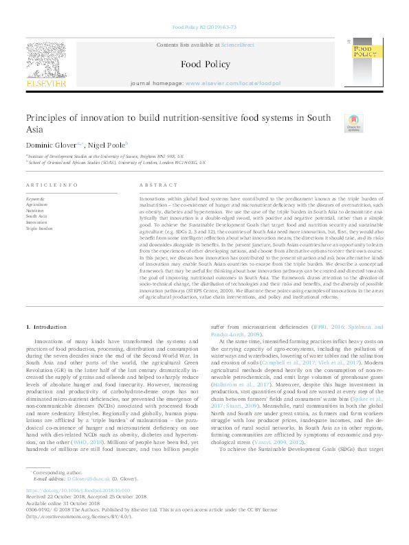 Principles of innovation to build nutrition-sensitive food systems in South Asia Thumbnail