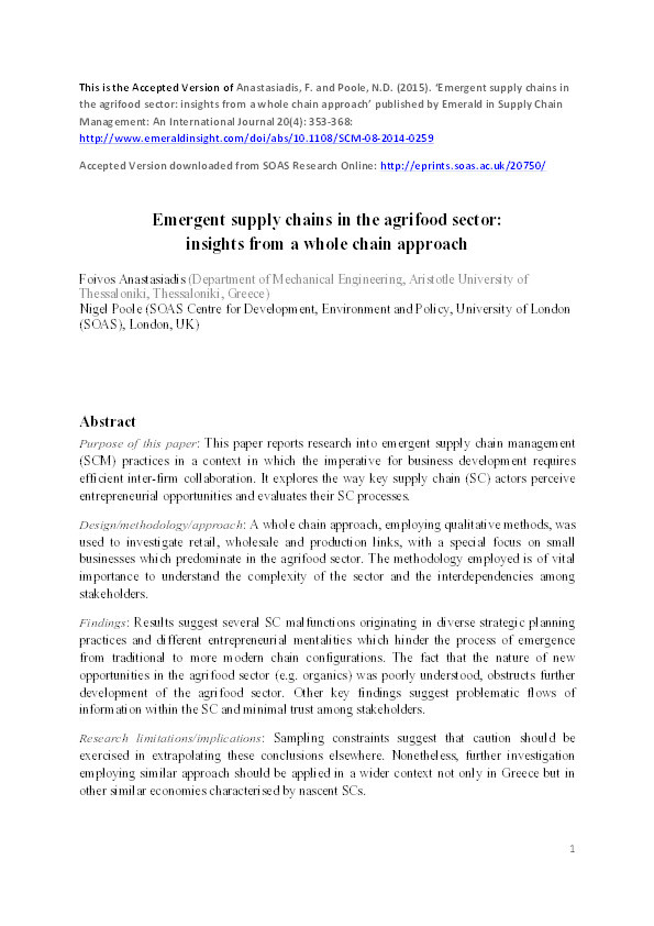 Emergent supply chains in the agrifood sector: insights from a whole chain approach Thumbnail