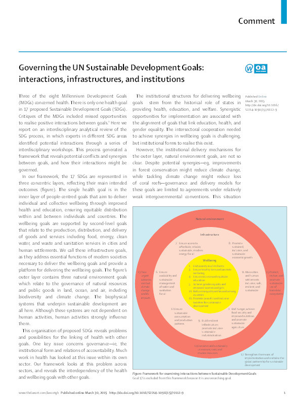Governing the UN Sustainable Development Goals: Interactions, Infrastructures, and Institutions Thumbnail