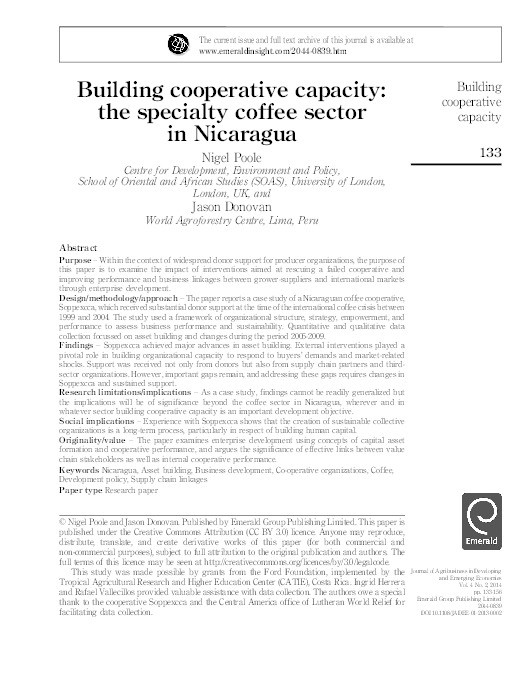 Building cooperative capacity: the specialty coffee sector in Nicaragua Thumbnail