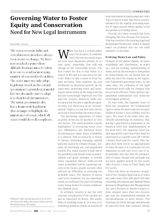 Governing Water to Foster Equity and Conservation: Need for New Legal Instruments Thumbnail
