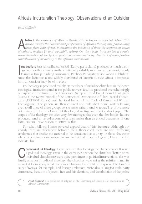 Africa's Inculturation Theology: Observations of an Outsider Thumbnail