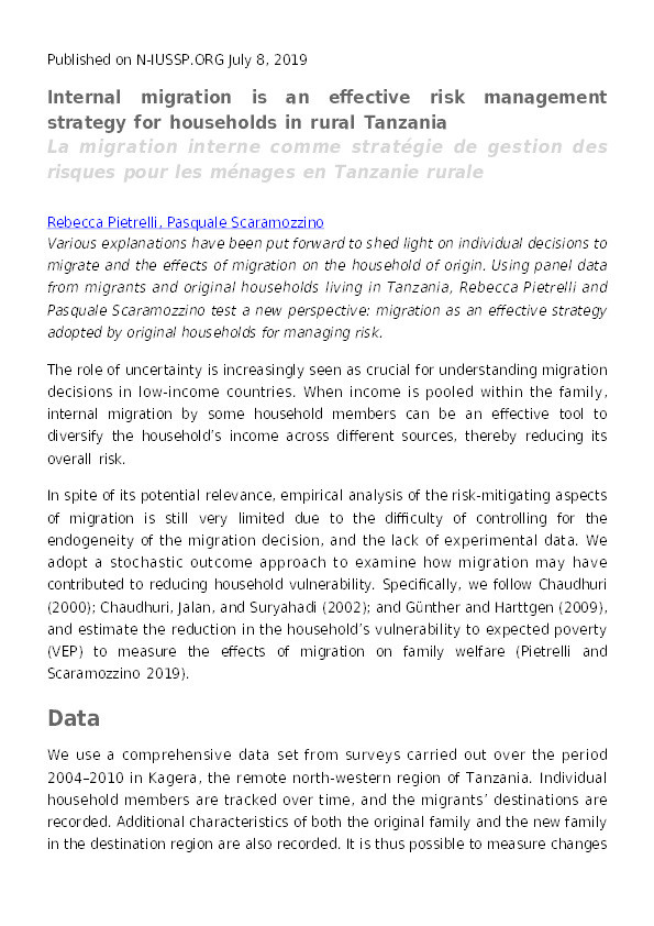 Internal Migration Is an Effective Risk Management Strategy for Households in Rural Tanzania Thumbnail