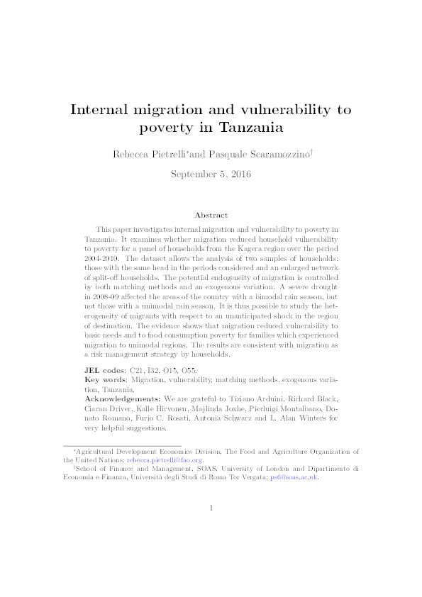 Internal Migration and Vulnerability to Poverty in Tanzania Thumbnail
