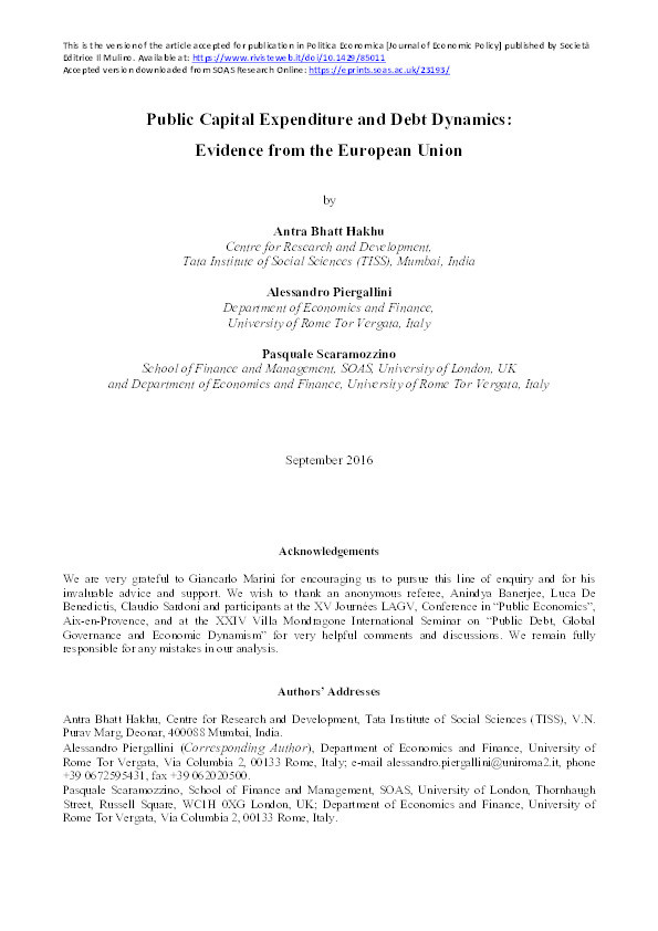 Public Capital Expenditure and Debt Dynamics: Evidence from the EU Thumbnail