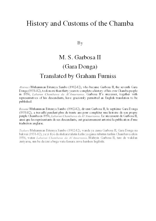 History and Customs of the Chamba M. S. Garbosa II (Gara Donga) Thumbnail