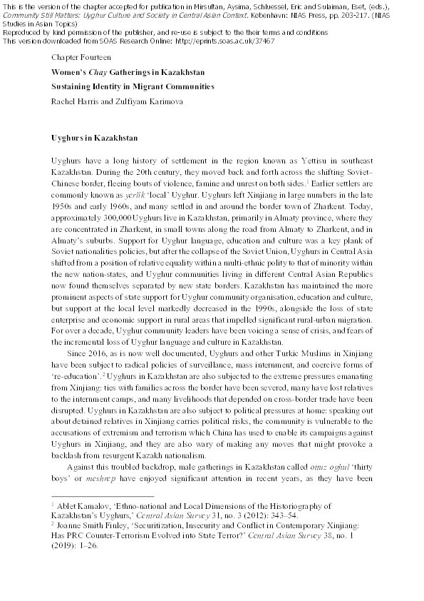 Women’s Chay Gatherings in Kazakhstan: Sustaining identity in migrant communities Thumbnail