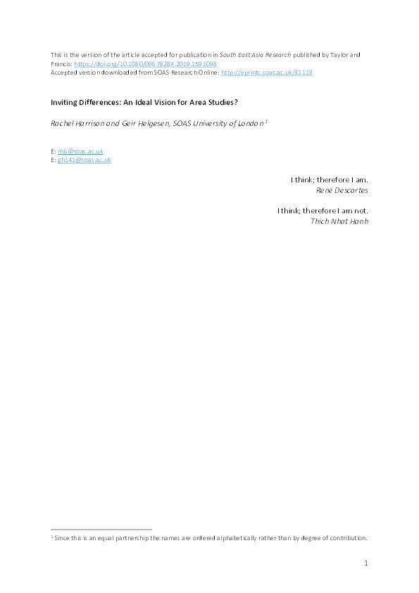 Inviting Differences: An Ideal Vision for Area Studies? Thumbnail