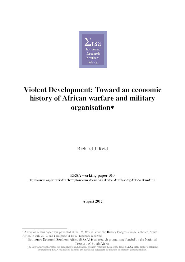 Violent Development:  toward an economic history of African warfare and military organisation Thumbnail