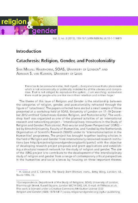 Introduction. Catachresis: Religion, Gender, and Postcoloniality Thumbnail