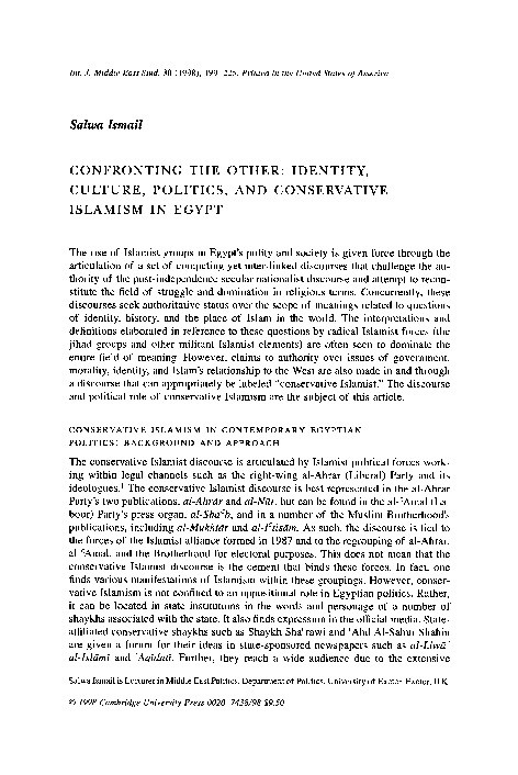 Confronting the Other: Identity, Culture, Politics and Conservative Islamism in Egypt Thumbnail