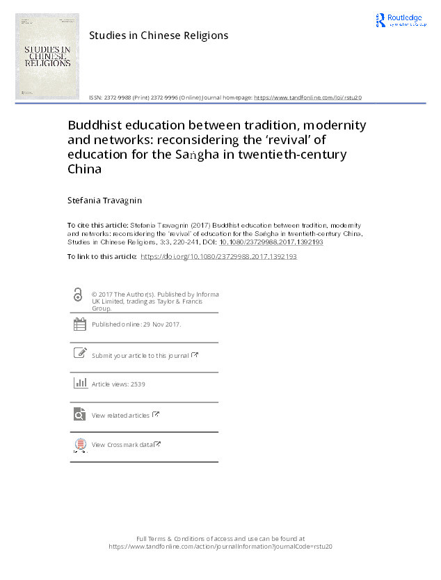 Buddhist Education between Tradition, Modernity and Networks:  Reconsidering the ‘Revival’ of Education for the Saṅgha in Twentieth-century China Thumbnail