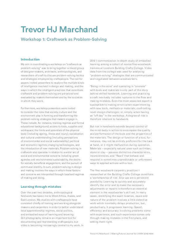 Workshop 1: Craftwork as Problem-Solving Thumbnail