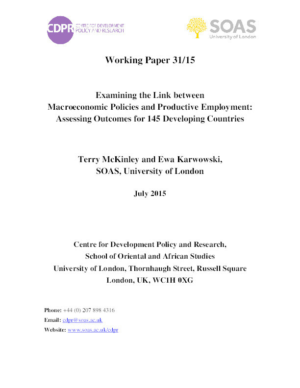 Examining the Link between Macroeconomic Policies and Productive Employment: Assessing Outcomes for 145 Developing Countries Thumbnail